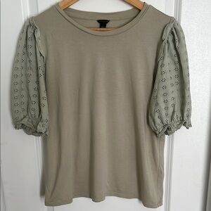Ann Taylor Women's Olive Top with Eyelet Sleeves